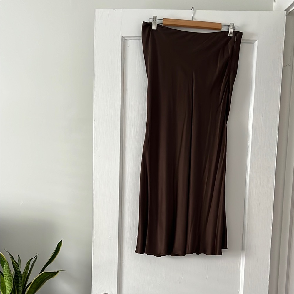 & Other Stories - Brown Midi Satin Skirt - 10
